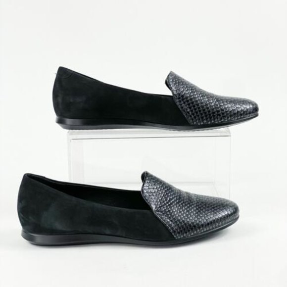 ECCO Touch Ballerina 2 Black Slip On Shoes Sz 37 6 6.5 Snakeskin Scale Loafers - Picture 2 of 10